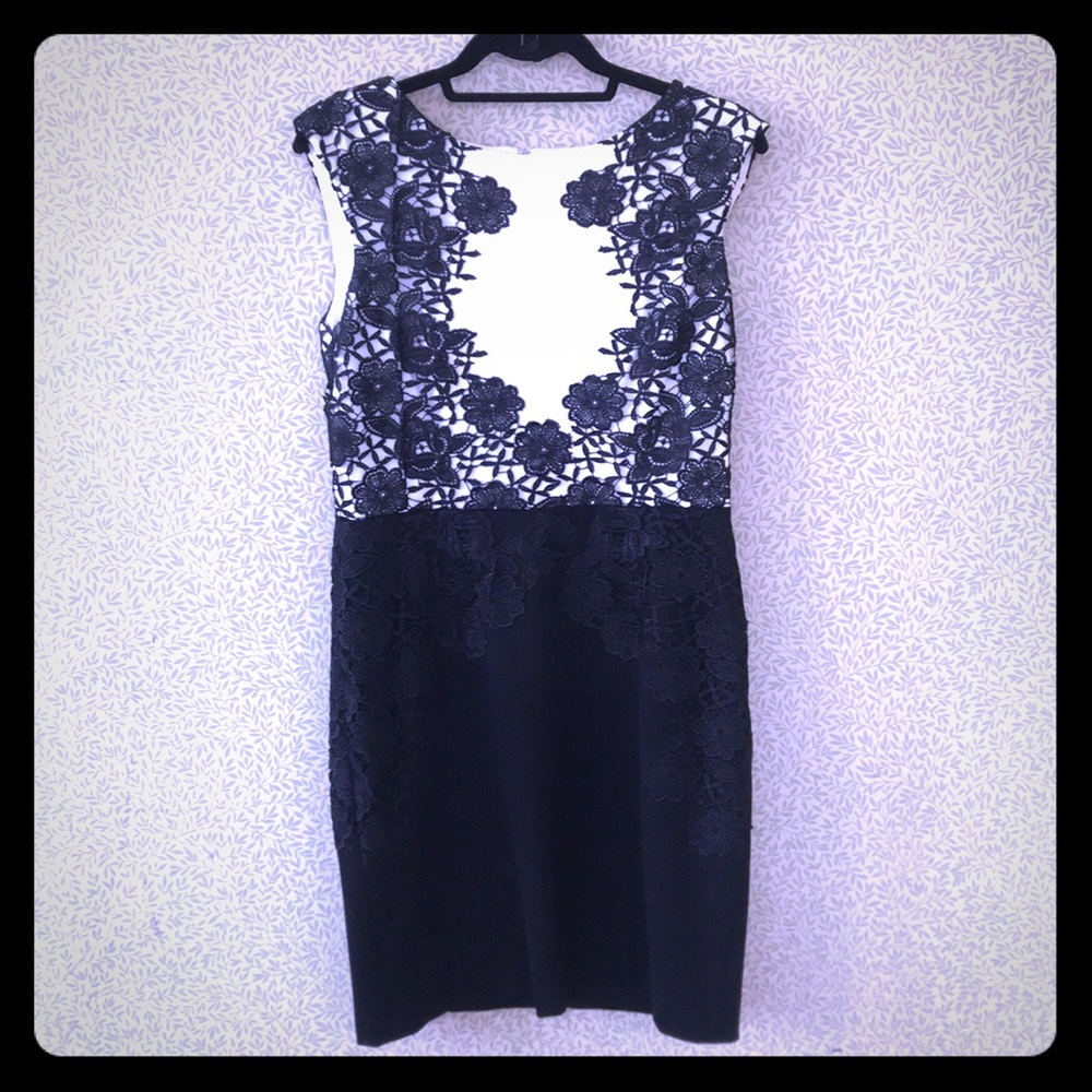 Lace embroidered classic black and white dress
